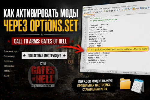 Руководство по активации модов через файл options для игры Call to Arms: Gates of Hell