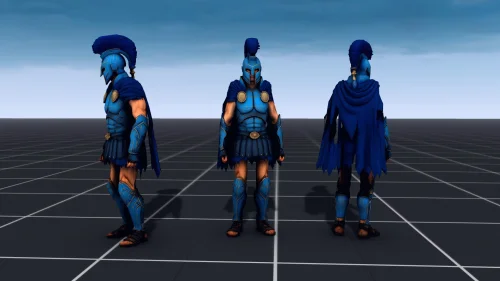 Ancient Blue Hoplite Warrior